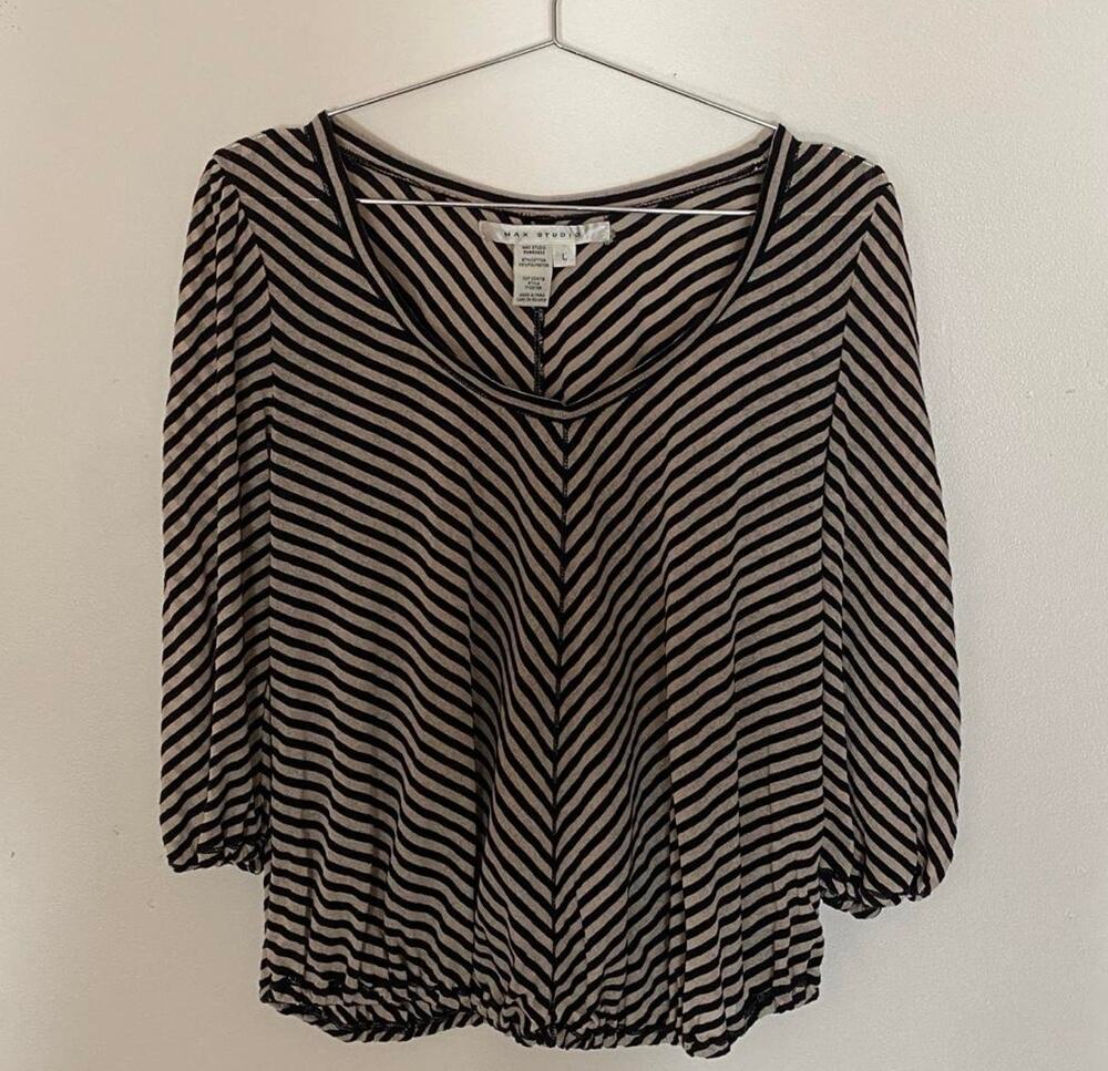Vintage 2000s Striped Quarter Sleeve Blouse Women's Large